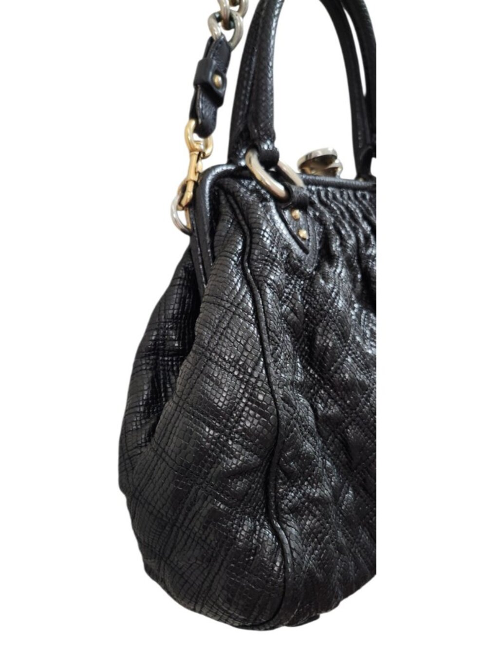 Marc Jacobs Rare Vintage Reptile Embossed Leather Bag Black Chain Strap Satchel - Picture 8 of 16